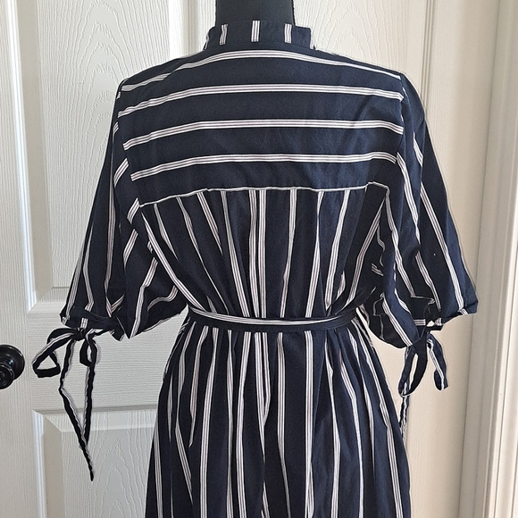 Zara Basic Navy Stripe 100% Cotton Midi Shirt Dress  Loose Fit Modest Causal - Picture 7 of 16